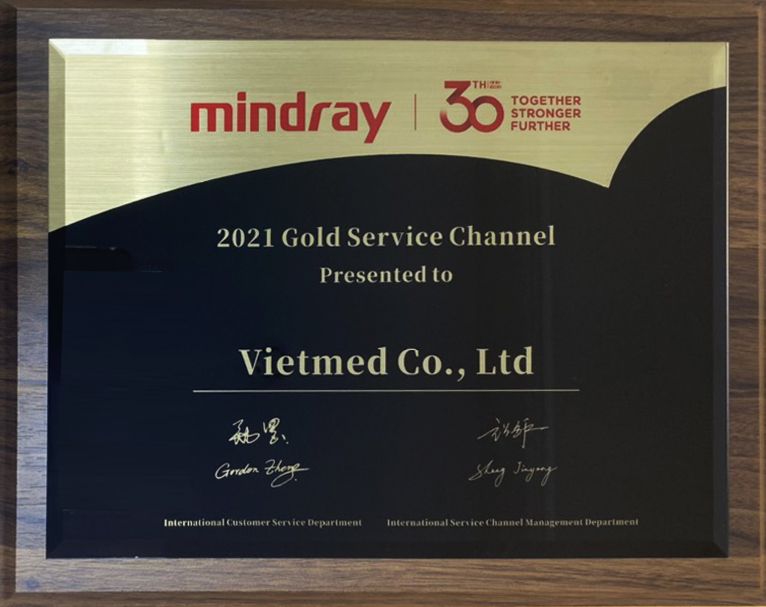 Vietmed được vinh danh và nhận "Giải Thưởng Vàng" trong trong lĩnh vực phân phối và dịch vụ kỹ thuật của hãng thiết bị y tế Mindray năm 2021