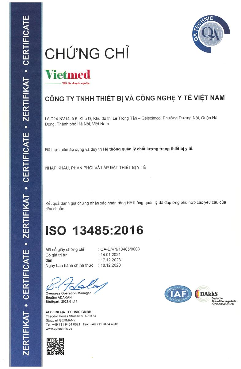 Cập nhật Chứng chỉ ISO của Công ty TNHH Thiết bị và Công nghệ Y tế Việt Nam - Vietmed